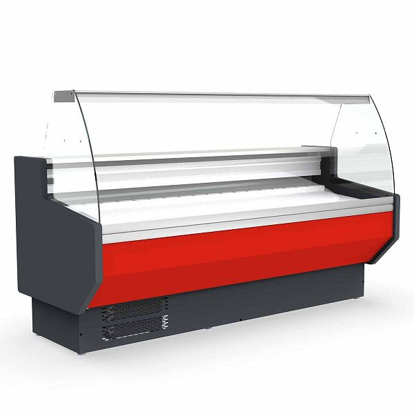 Vaiotec TOPLINE Kühltheke 250 - gebogenes Frontglas "rot", 246,5x80x123,5 cm, 10719