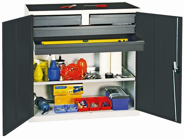 stumpf Werkzeug- und Materialschrank Serie 3000, 7035/7016, 2 Schubladen 100 mm, 2 Schubladen 100 mm durchgehend, 1 Wannenboden, 3007471