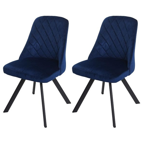 Mendler 2er-Set Esszimmerstuhl HWC-K25, Küchenstuhl Lehnstuhl Polsterstuhl, Metall Samt, blau, 89600
