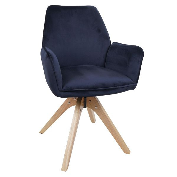 Mendler Esszimmerstuhl HWC-G67, Esstischstuhl Küchenstuhl Stuhl mit Armlehne, drehbar Holz Samt 320 g/m² MVG, anthrazit-blau, 121386