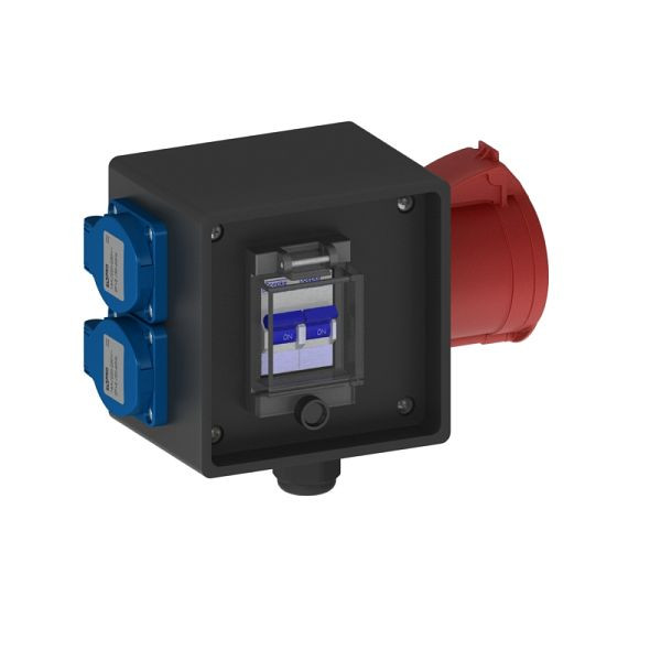 ELSPRO Vollgummi-Wandverteiler ESSEN, 1 CEE 400 V 32 A, 2 Schuko, M25, 2048302