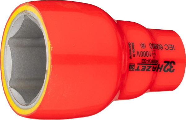 Hazet Steckschlüsseleinsatz, Sechskant, schutzisoliert, Vierkant hohl 12,5 mm (1/2 Zoll), Außen-Sechskant-Tractionsprofil, 32 mm, 900KV-32