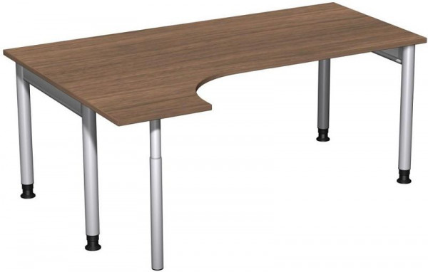 geramöbel PC-Schreibtisch links höhenverstellbar, 1800x1200x680-820, Nussbaum/Silber, N-657324-NS