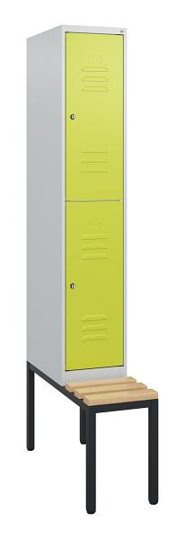 C+P Doppelstöckiger Spind Classic PLUS, 1950x300x815mm, 7035/0024, Zylinderschlösser, Sitzleisten aus Buche, mit untergebauter Sitzbank, 0803505-10 S10040