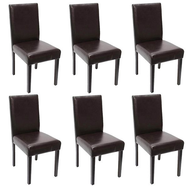 Mendler 6er-Set Esszimmerstuhl Stuhl Küchenstuhl Littau, Leder, braun, dunkle Beine, 7974+24481