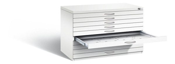 C+P Flachablageschrank Serie 7100_7200, H760xB1100xT765mm, Farbe: Verkehrsweiß, Bügelgriff, 7101-000 S10353