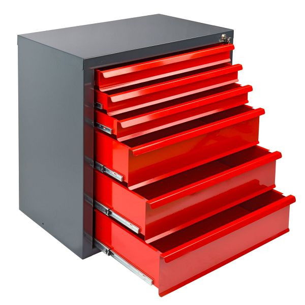 ADB Schubladenschrank "MAMMUT" 6 Schubladen, Farbe Korpus: grau, RAL 7016, Farbe Schubladen: rot, RAL 3020, Maße BxTxH: 70x43,5x75 cm, 24799