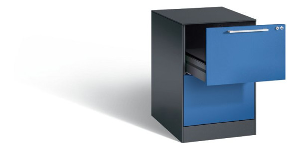 C+P Karteischrank Asisto, H710xB440xT600mm, Farbe: Schwarzgrau / Enzianblau, Bügelgriff, 146275-221 S10015