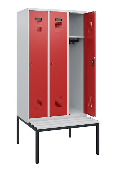 C+P Spind Evolo PLUS, 3 Abteile, 1950x900x815mm, 7035/3000, Zylinderschloss, Material Sitzfläche Kunststoff, Sitzbank, 0490505-30 S10084