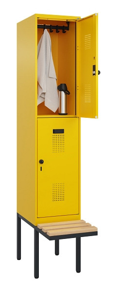 C+P Doppelstock-Spind Evolo PLUS, Bank, 2 Fächer, 2120x400x815mm, 1023/1023, Drehriegel, Sitzfläche Buche-Hartholz, 0493407-12 S10022
