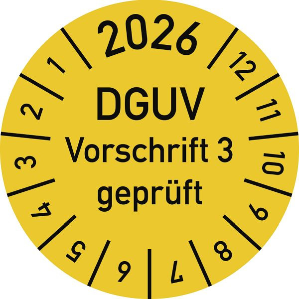 Moedel Prüfplakette 2026 DGUV Vorschrift 3 geprüft, Folie, Ø 15 mm, VE: 10 Stück/Bogen, 105316