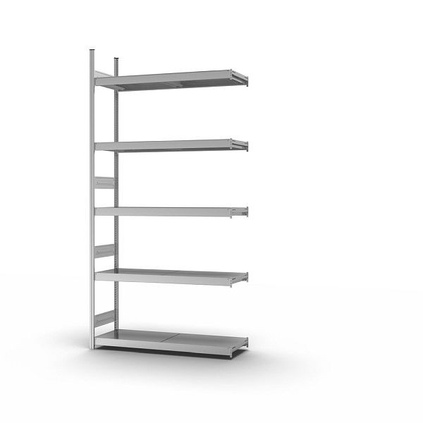 hofe Großfach-Anbauregal, 3000x400x1500 mm, 5 Fachebenen, verzinkt, 350 kg Fachlast, 2000 kg Feldlast, zweiseitige Bedienung, GZA30415B