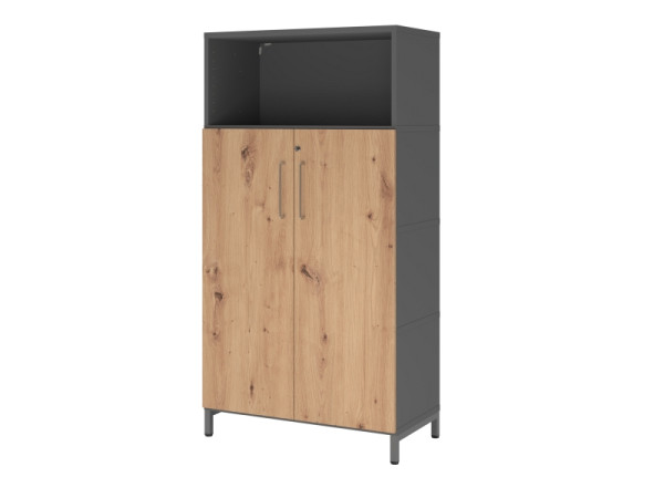 Hammerbacher Regal/Türen, 4OH, Sockel, graphit/asteiche, VFW48T3KU/G/R/BS