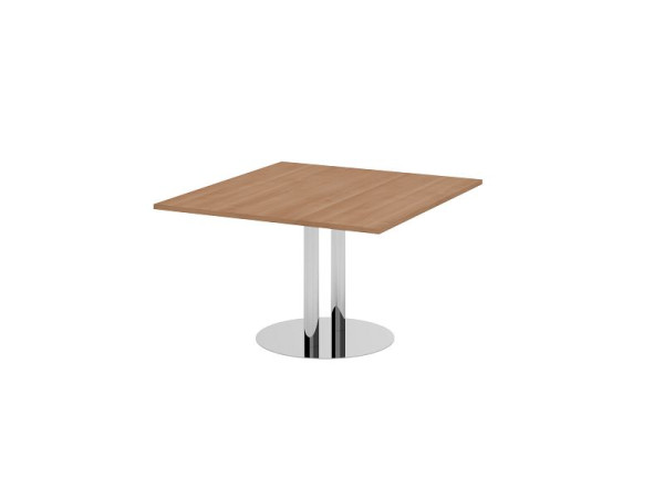 Hammerbacher Verkettungs- und Anbauplatte, Farbe Platte: Nussbaum, Platte: 1200 x 1300 x 25 mm, Säule/Tellerfuß in Chrom, Arbeitshöhe: 740 mm, VKT12S/N/C