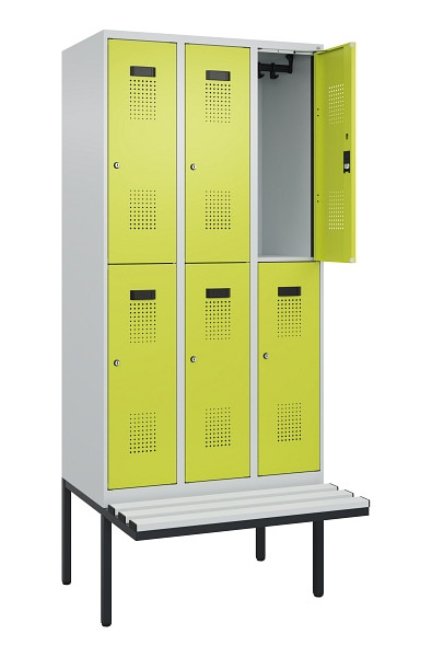 C+P Doppelstock-Spind Evolo PLUS, Bank, 6 Fächer, 2120x900x815mm, 7035/0024, Zylinderschloss, Sitzfläche Kunststoff, 0493407-30 S10123