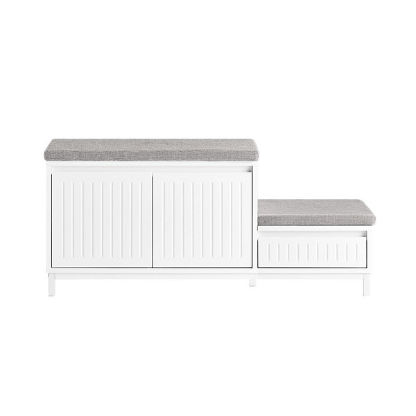 SoBuy Schuhbank mit 2 Türen Weiß 100x35x42 cm, Modern, FSR172-W