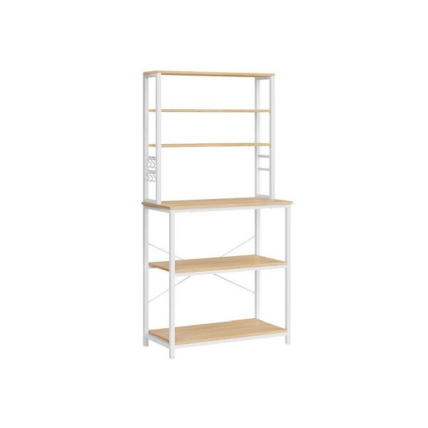 VASAGLE Industrie-Design Küchenregal mit 6 Regalebenen und 6 Haken, Eichenfarben-Weiß, KKS019W09