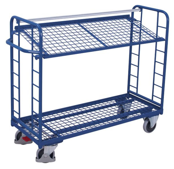 VARIOfit Etagenwagen mit 2 Drahtgitterböden, Außenmaße: 1.510 x 550 x 1.235 mm, RAL 5010 enzianblau, sw-540.223