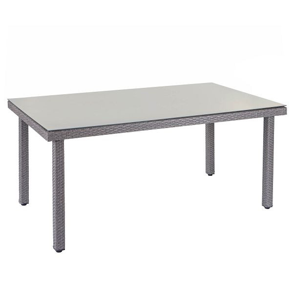 Mendler Poly-Rattan Gartentisch Cava, Esstisch Tisch mit Glasplatte, 160x90x74cm, grau, 64311