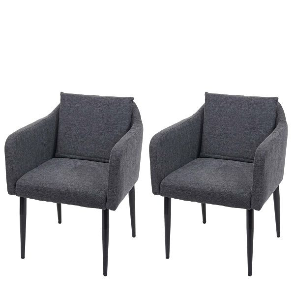 Mendler 2er-Set Esszimmerstuhl HWC-H93, Küchenstuhl Lehnstuhl Stuhl, Stoff/Textil dunkelgrau, 74737