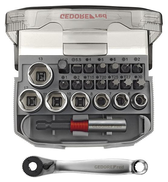 GEDORE red Bit-Knarren-Satz 1/4" mit Bit-Fix-Adapter Compact, 23-teilig, 3300026