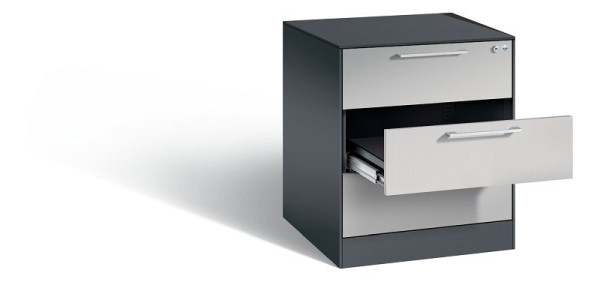 C+P Karteischrank Asisto, H710xB562xT600mm, Farbe: Schwarzgrau / Weißaluminium, Bügelgriff, 146274-322 S10070