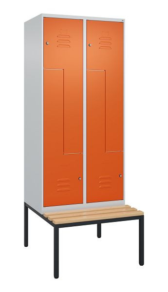 C+P Z-Spind Classic PLUS, mit untergebauter Sitzbank, 4 Abteile, 2120x800x815mm, 7035/2004, Zylinderschlösser, Buche-Sitzleisten, 0800537-224 S10061