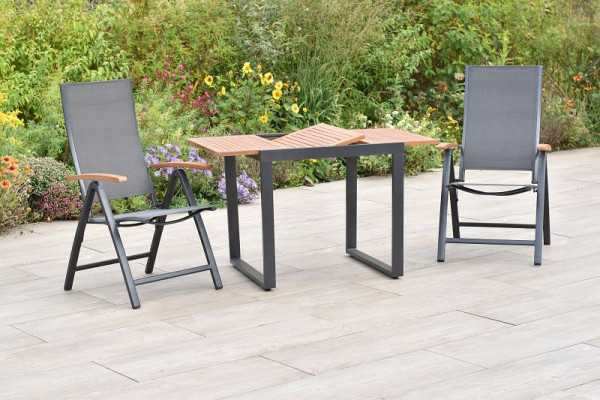 Merxx Toblino Set 3-teilig, 2 Toblino Klappsessel, 1 Balkonausziehtisch 80 (120) x 70 cm, Aluminiumgestell mit Textilbespannung und FSC Akazie, 51030-309