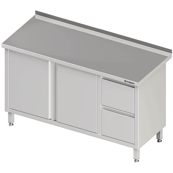 Stalgast Arbeitsschrank mit Flügeltüren 2000x700x850mm, mit 2er Schubladenblock rechts, mit Aufkantung, verschweißt, VAS20703RA