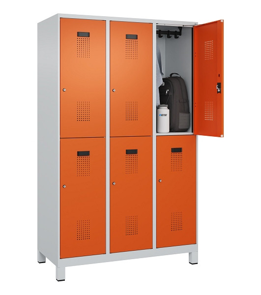 C+P Doppelstöckiger Spind Evolo PLUS, mit Füßen, 6 Fächer, 1950x1200x500mm, 703, Frontfarbe RAL 2004 Reinorange, Zylinderschloss, 049310-32 S10029