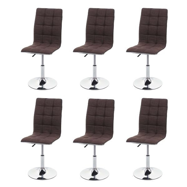 Mendler 6er-Set Esszimmerstuhl HWC-C41, Stuhl Küchenstuhl, höhenverstellbar drehbar, Stoff/Textil, braun, 3x74271