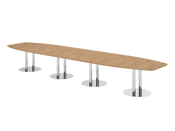 Hammerbacher Konferenztisch KT52S, 520 x 130 cm, Platte: Asteiche, 25mm dick, mit vier verchromten Säulenfüßen, 7,6/70 cm, Arbeitshöhe 74 cm, VKT52S/R/C