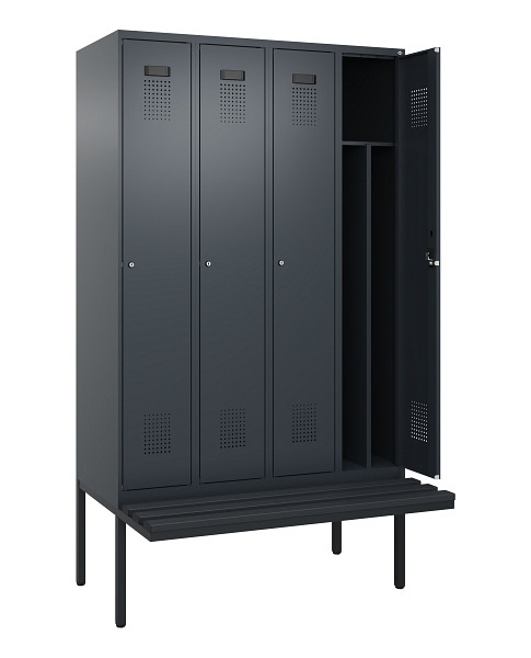 C+P Spind Evolo PLUS, 4 Abteile, 2120x1200x815mm, 7016/7016, Haken 4, Zylinderschloss, Material Sitzfläche Kunststoff, 0490407-40F S10097