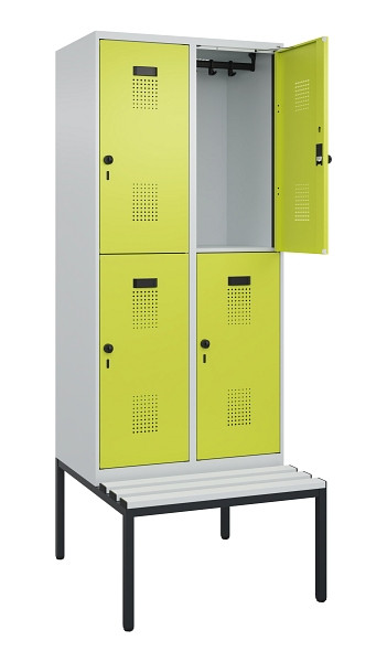 C+P Doppelstock-Spind Evolo PLUS, Bank, 4 Fächer, 2120x800x815mm, 7035/0024, Drehriegel, Sitzfläche Kunststoff, Sitzbank, 0493507-22 S10096