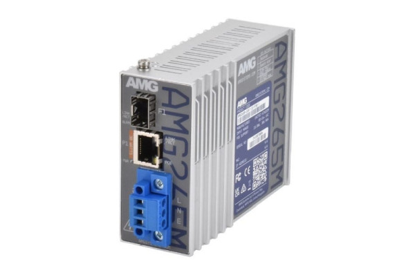AMG Systems Mini Medienkonverter, 1 x 10/100/1000BT RJ45 30W, 1 x 100/1GBFX SFP Slot,DIN Rail / Wandmontage, Terminal Mains Power, AMG265M-1GAT-1S-P30-T