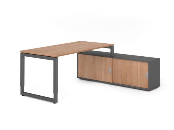 Hammerbacher Aufsatz-Schreibtisch RSE16, 160x80cm, Platte: Nussbaum, 25mm dick, Rahmen Graphit, höheneinstellbar, Graphit / Nuss, VRSE16SB/N/G/G/N