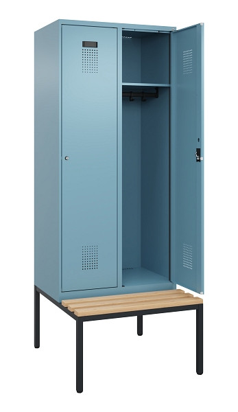 C+P Spind Evolo PLUS, 2 Abteile, 2120x800x815mm, 0010/0010, Haken 4, Zylinderschloss, Sitzfläche Buche-Hartholz, Sitzbank, 0490507-22 S10048