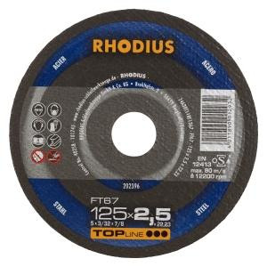 Rhodius TOPline FT67 Freihandtrennscheibe, Durchmesser [mm]: 125, Stärke [mm]: 2.5, Bohrung [mm]: 22.23, VE: 25 Stück, 202396