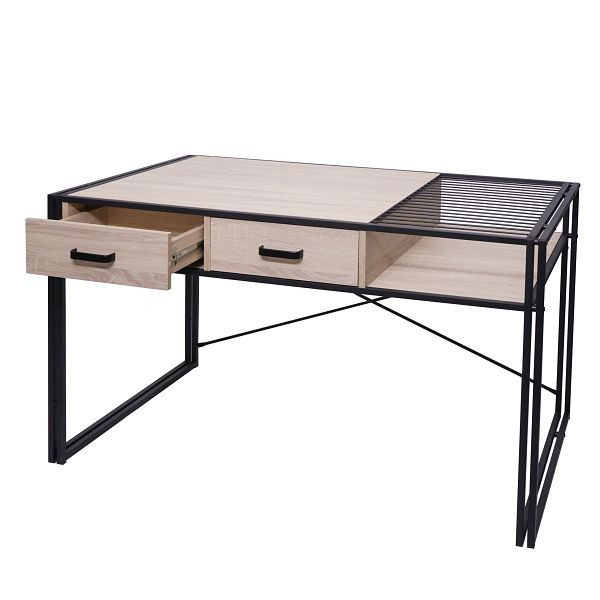 Mendler Schreibtisch HWC-H91, Bürotisch Computertisch, Industrial 76x120x70cm, Eiche-Optik, 74454+74455