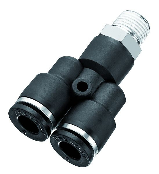 Prevost Y-Stück mit konischem Außengewinde - RPY MR, AG BSPT= R 3/8, für Schlauch mit Außen-Ø= 8 mm, VE: 10 Stück, RPY MR0802