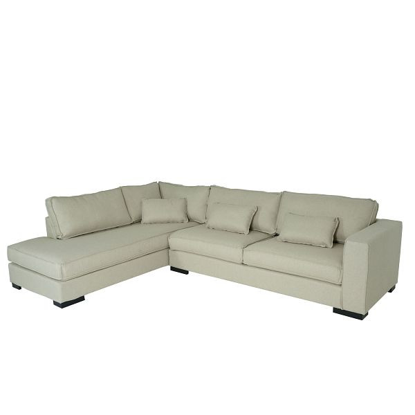 Mendler Ecksofa HWC-J58, Couch Sofa mit Ottomane links, Made in EU, wasserabweisend, Stoff/Textil sand-braun, 81878+81879