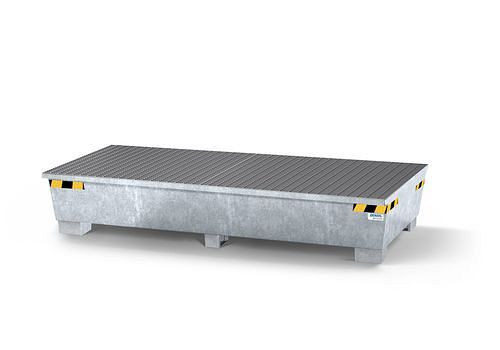DENIOS Auffangwanne pro-line für 2 IBC, verzinkt, 2 Gitterroste, 273886