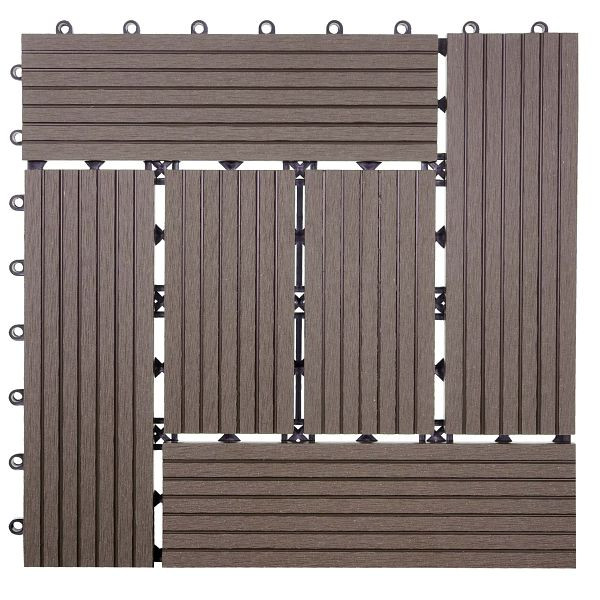 Mendler WPC Bodenfliese Rhone, Holzoptik Balkon/Terrasse, 11x je 30x30cm = 1qm, Basis, coffee versetzt, 54442