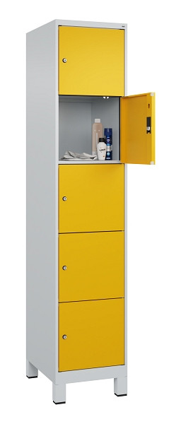 C+P Schließfachschrank Evolo PLUS, mit Füßen, 5 Fächer, 1950x400x500mm, 7035/10, Frontfarbe RAL 1004 Goldgelb, 049010-125 S10000