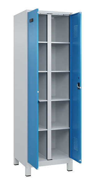C+P Wäsche-Spind Evolo PLUS, mit Füßen, 2 Abteile, 1950x600x500mm, 7035/5012, Verschluss Zylinderschloss, 049012-20B S10034
