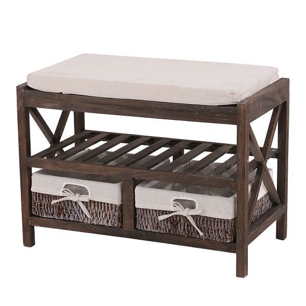 Mendler Schuhregal HWC-C48, Sitzbank Schuhablage, Shabby-Look Vintage 45x65x34cm, braun, 33352