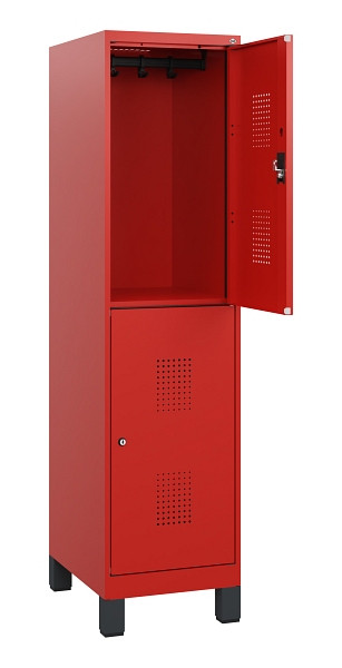 C+P Doppelstöckiger Spind Evolo PLUS, Füße, 2 Fächer, 1630x400x500mm, 3020/3020, Zylinderschloss, 0493105-12 S10076