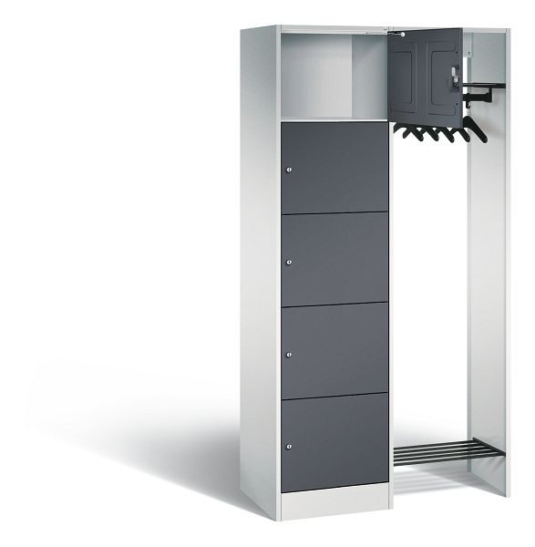 C+P Offene Garderobe Serie 8070, H1950xB960xT480mm, Farbe: Lichtgrau / Schwarzgrau, 82700-00 S10055