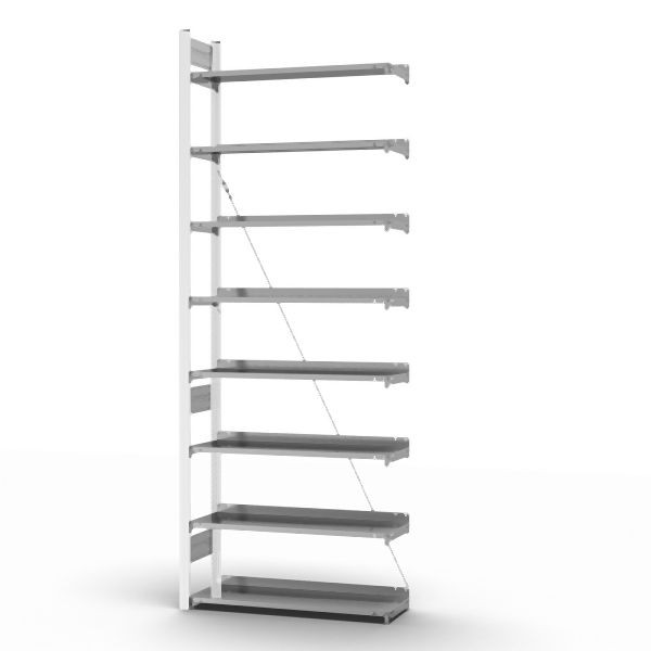 hofe Anbauregal, zerlegt, 8 Böden 2700 x 300 x 1000 mm, verzinkt Stützprofile - Verkehrsweiß/RAL 9016, HWA27310EX