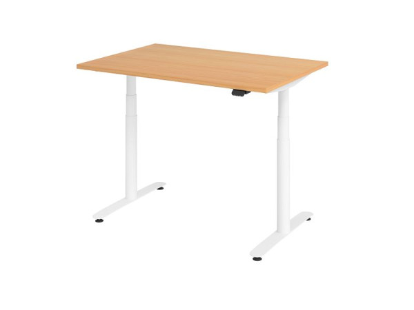 Hammerbacher Sitz-Steh-Schreibtisch elektrisch 120x80cm Buche/Weiß, VXDLR12/6/W